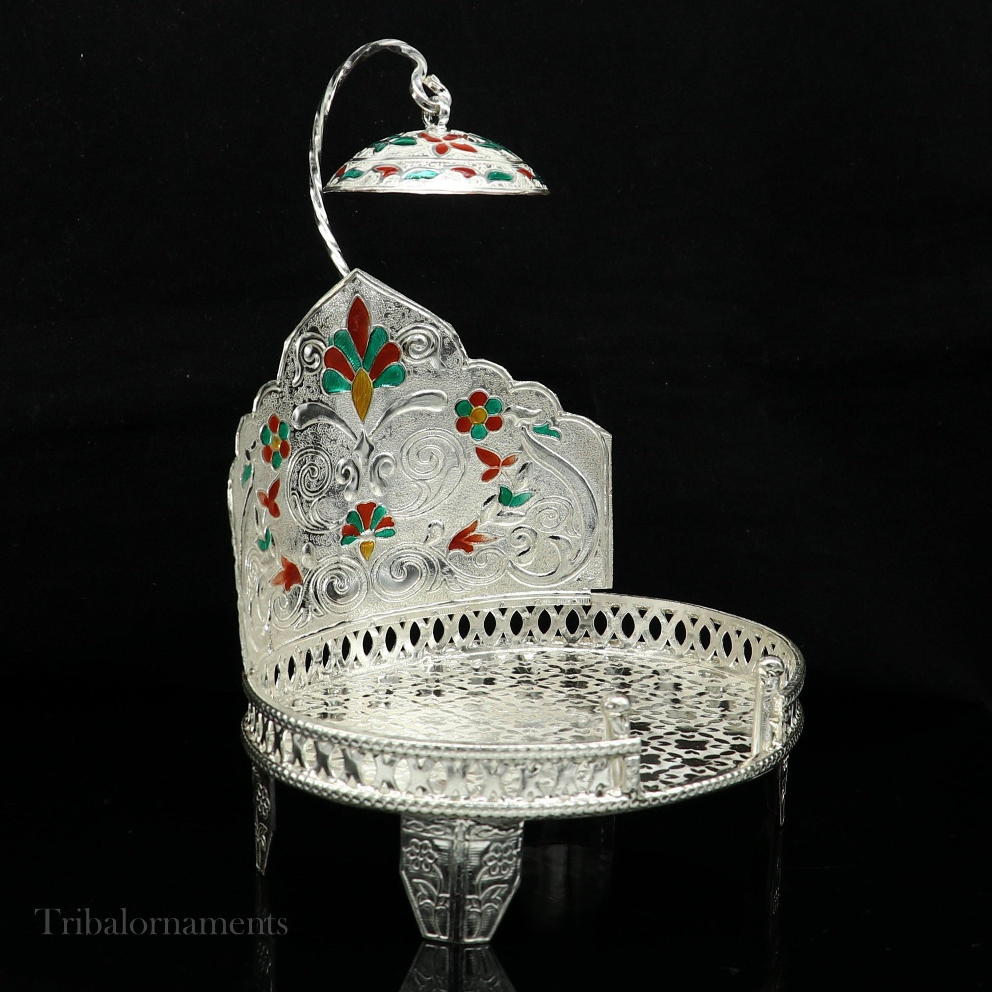 925 sterling silver handmade vintage style Sinhasan, God throne, god statue's chair Singhasan, temple puja Aasan chouki article su568 - TRIBAL ORNAMENTS