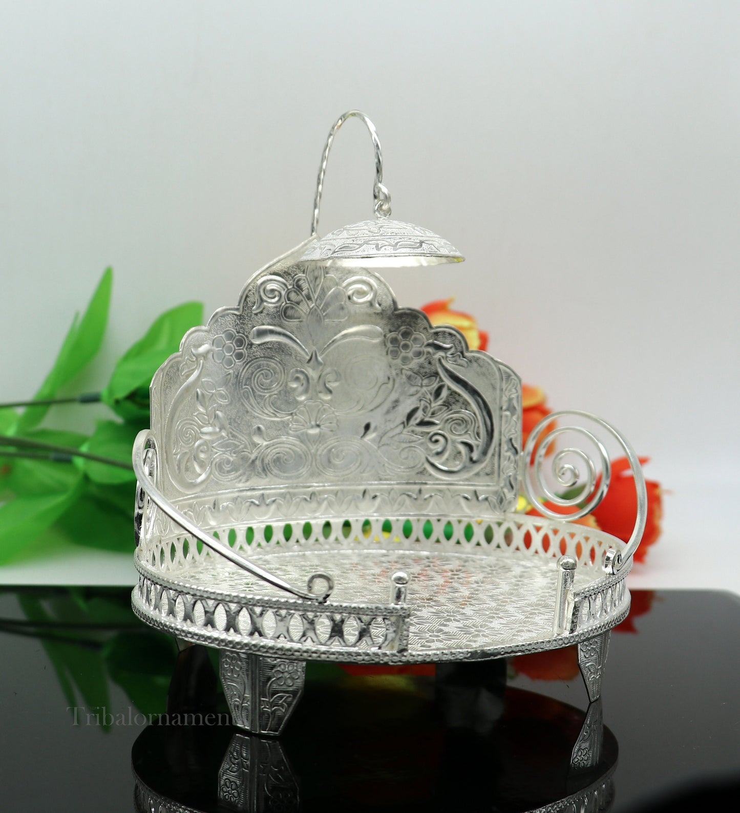 925 sterling silver handcrafted solid Sinhasan, idol god throne, god statue's stand chair, temple puja article best collectible gift su569 - TRIBAL ORNAMENTS