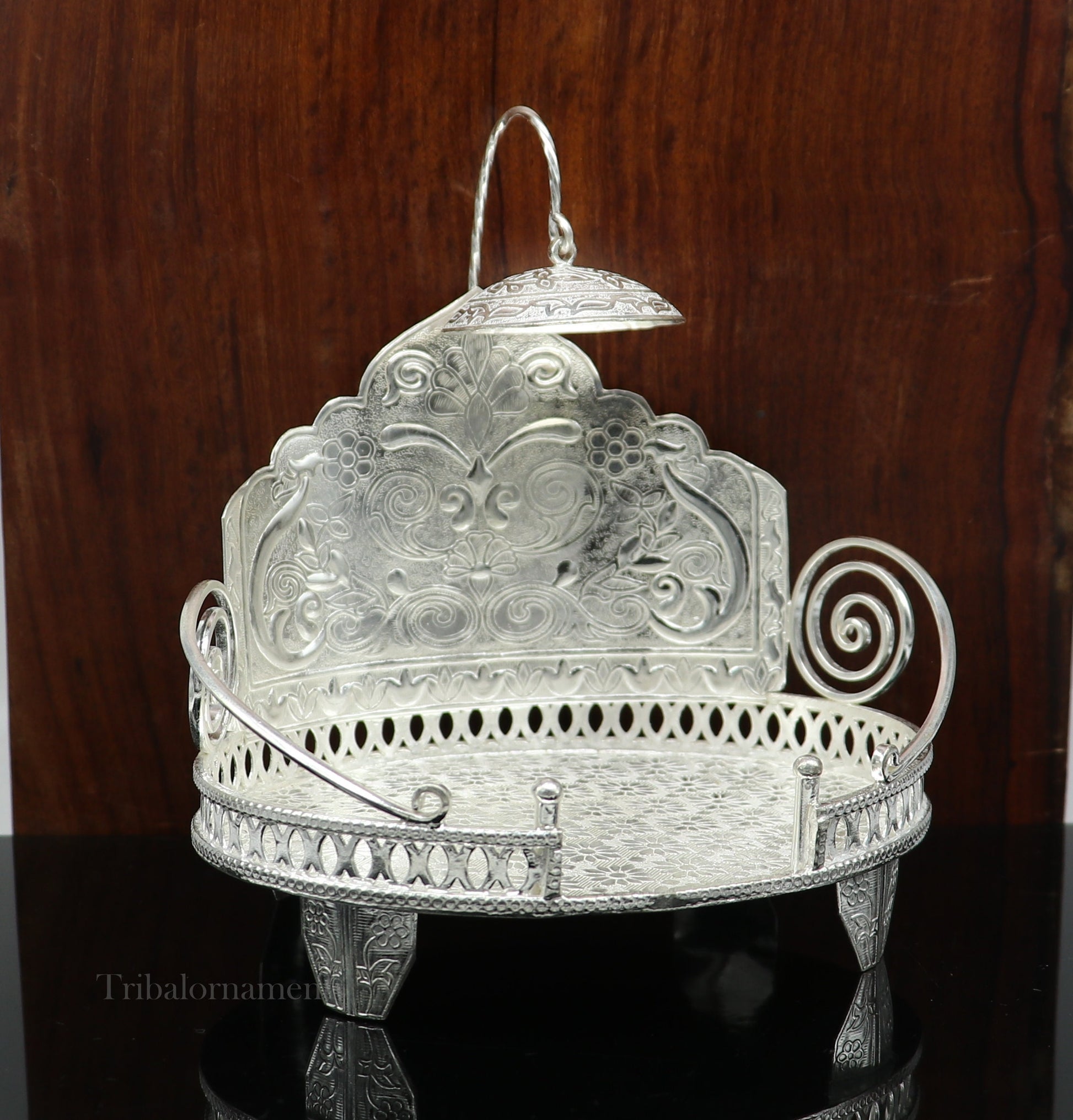 925 sterling silver handcrafted solid Sinhasan, idol god throne, god statue's stand chair, temple puja article best collectible gift su569 - TRIBAL ORNAMENTS