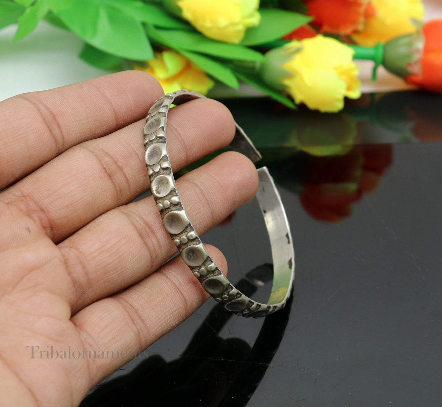 Solid sterling silver vintage old used tribal ethnic handmade adjustable cuff bangle bracelet kada customized jewelry sba26 - TRIBAL ORNAMENTS