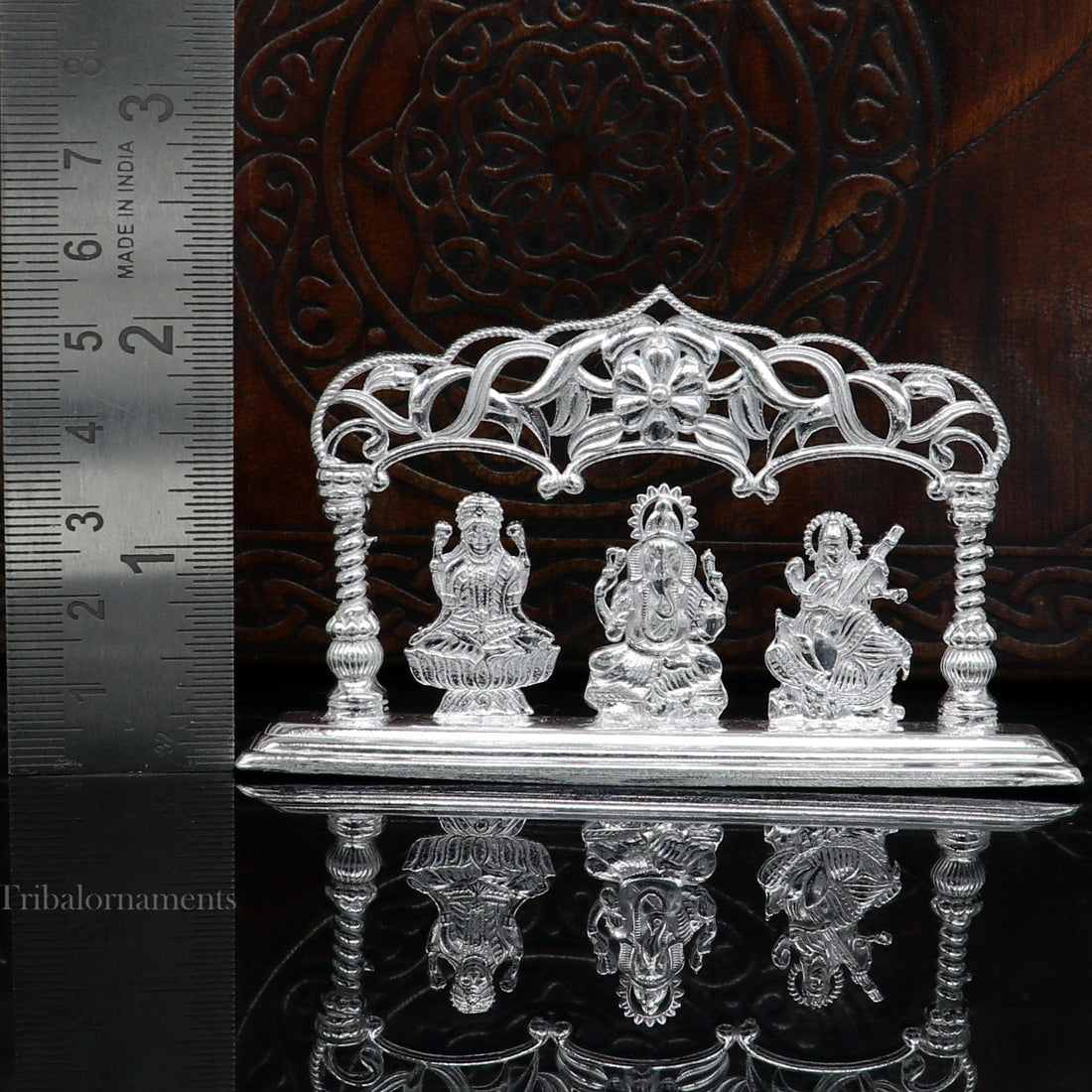 Solid Sterling silver handmade Hindu idols Laxmi,Ganesha and Saraswati statue, puja article figurine, home décor Diwali puja gift su532 - TRIBAL ORNAMENTS