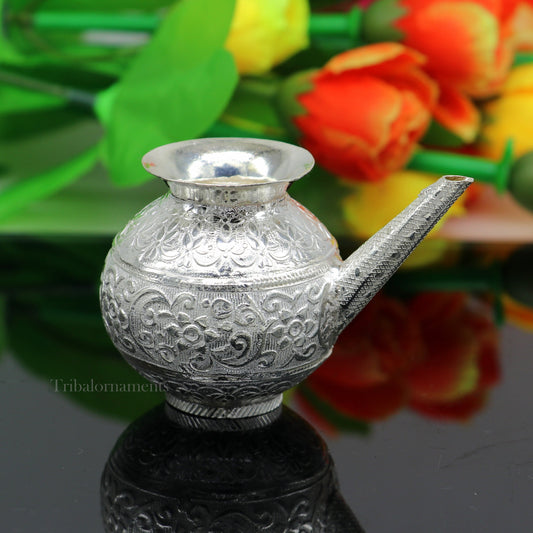 Lord Shiva Abhishek pot, best designer nozzle sold silver kalash puja utensils article from, best diwali puja article for home temple su537 - TRIBAL ORNAMENTS