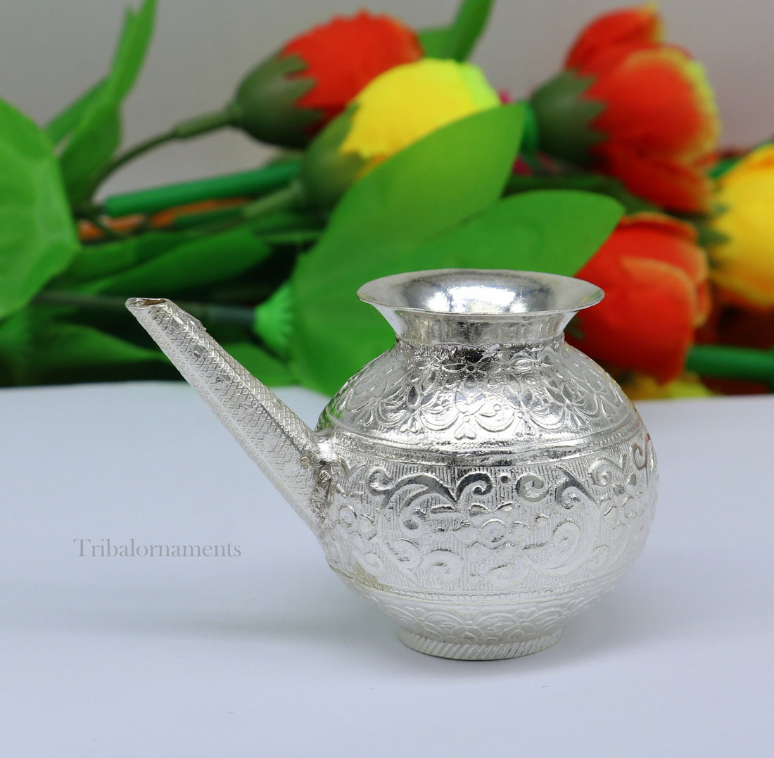 Lord Shiva Abhishek pot, best designer nozzle sold silver kalash puja utensils article from, best diwali puja article for home temple su537 - TRIBAL ORNAMENTS