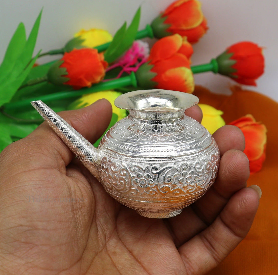 Lord Shiva Abhishek pot, best designer nozzle sold silver kalash puja utensils article from, best diwali puja article for home temple su537 - TRIBAL ORNAMENTS