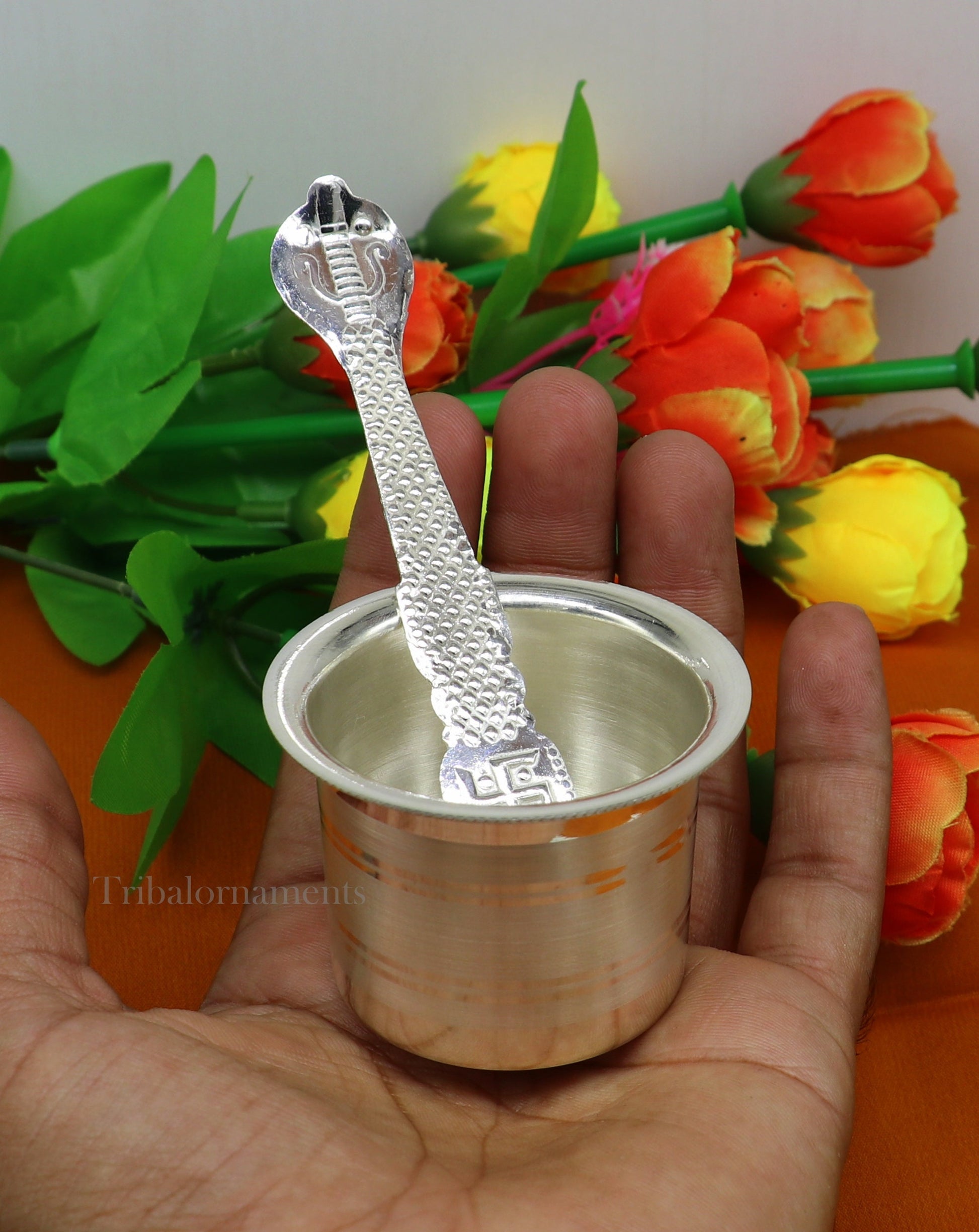 925 sterling silver handmade elegant Ghee pot patra puuja or worshipping, Butter pot for kitchen, silver puja utensils from India su539 - TRIBAL ORNAMENTS