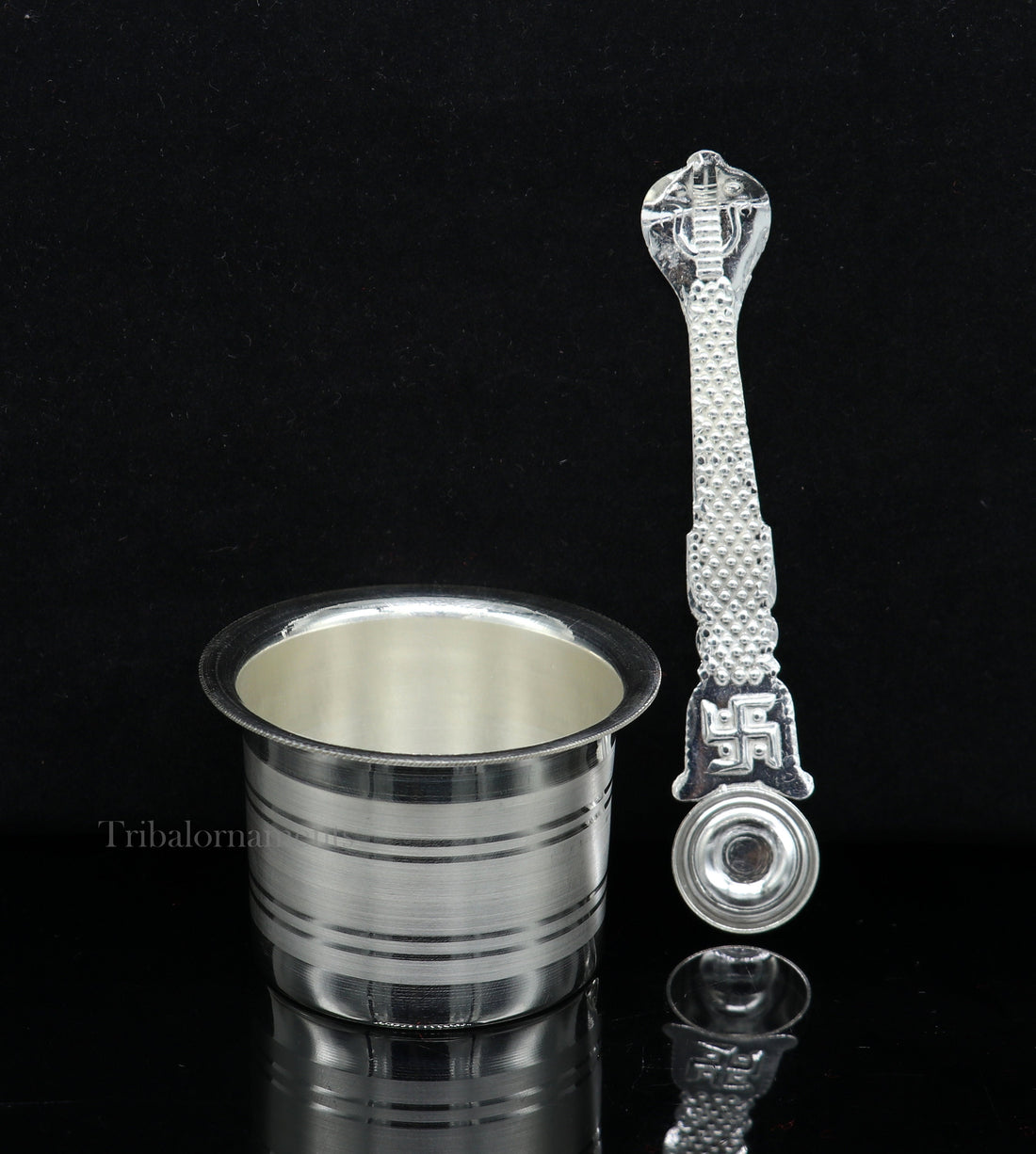 Solid sterling silver handmade elegant Ghee pot patra puuja or worshipping, Butter pot for kitchen, silver puja utensils from India su540 - TRIBAL ORNAMENTS