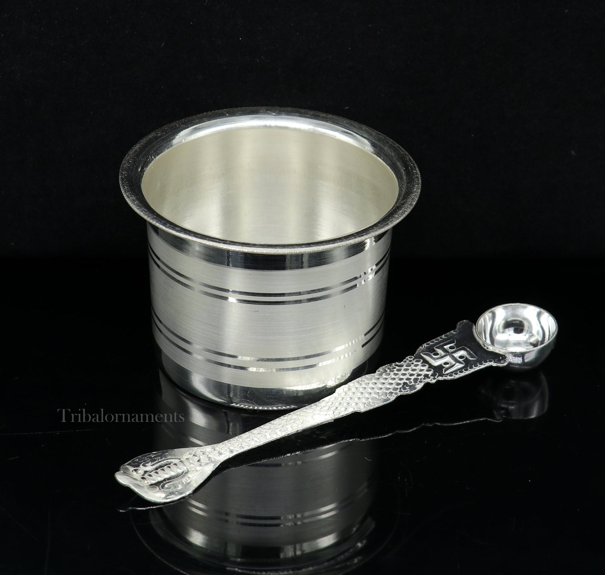 Silver Elegant Ghee pot patra puja or worshipping silver ghee bowl or pot, Butter pot for kitchen, silver puja utensils from India su542 - TRIBAL ORNAMENTS