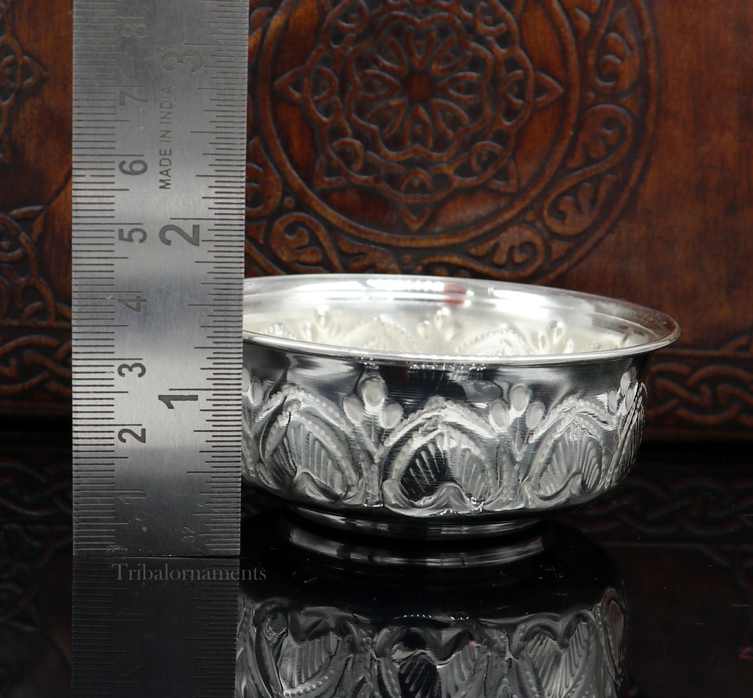 999 fine silver handmade kandrai nakshi work bowl, silver puja vessel, silver worshipping/puja utensils prasad bowl baby bowl sv245 - TRIBAL ORNAMENTS