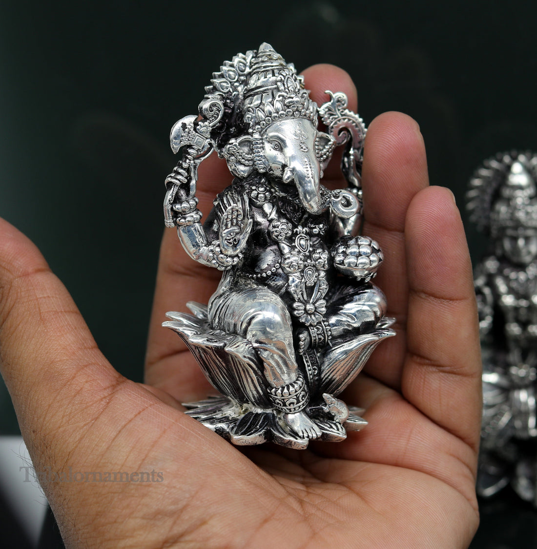 3.3" small 925 Sterling silver handmade customized Hindu idol Laxmi and Ganesha statue, puja article figurine, home décor Diwali puja art379 - TRIBAL ORNAMENTS