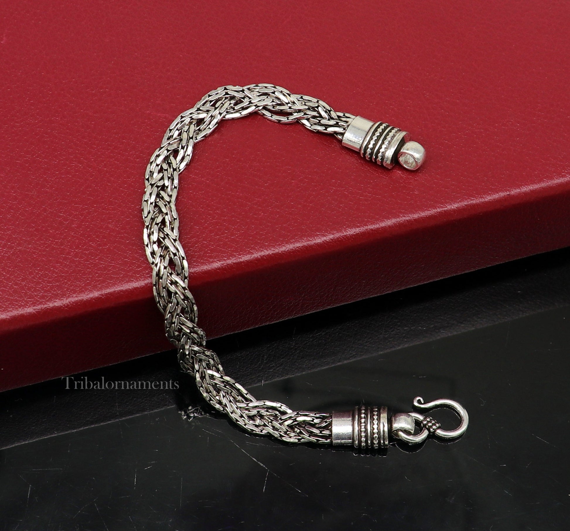 8.0" 925 sterling silver handmade stylish elegant men's chain bracelet customized best personalized royal style jewelry nsbr343 - TRIBAL ORNAMENTS