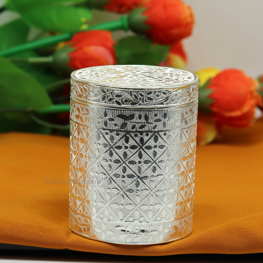 6.5cm 925 solid silver utensils vintage style trinket box, container/casket box bridal floral work box, jewelry box silver utensils stb311 - TRIBAL ORNAMENTS