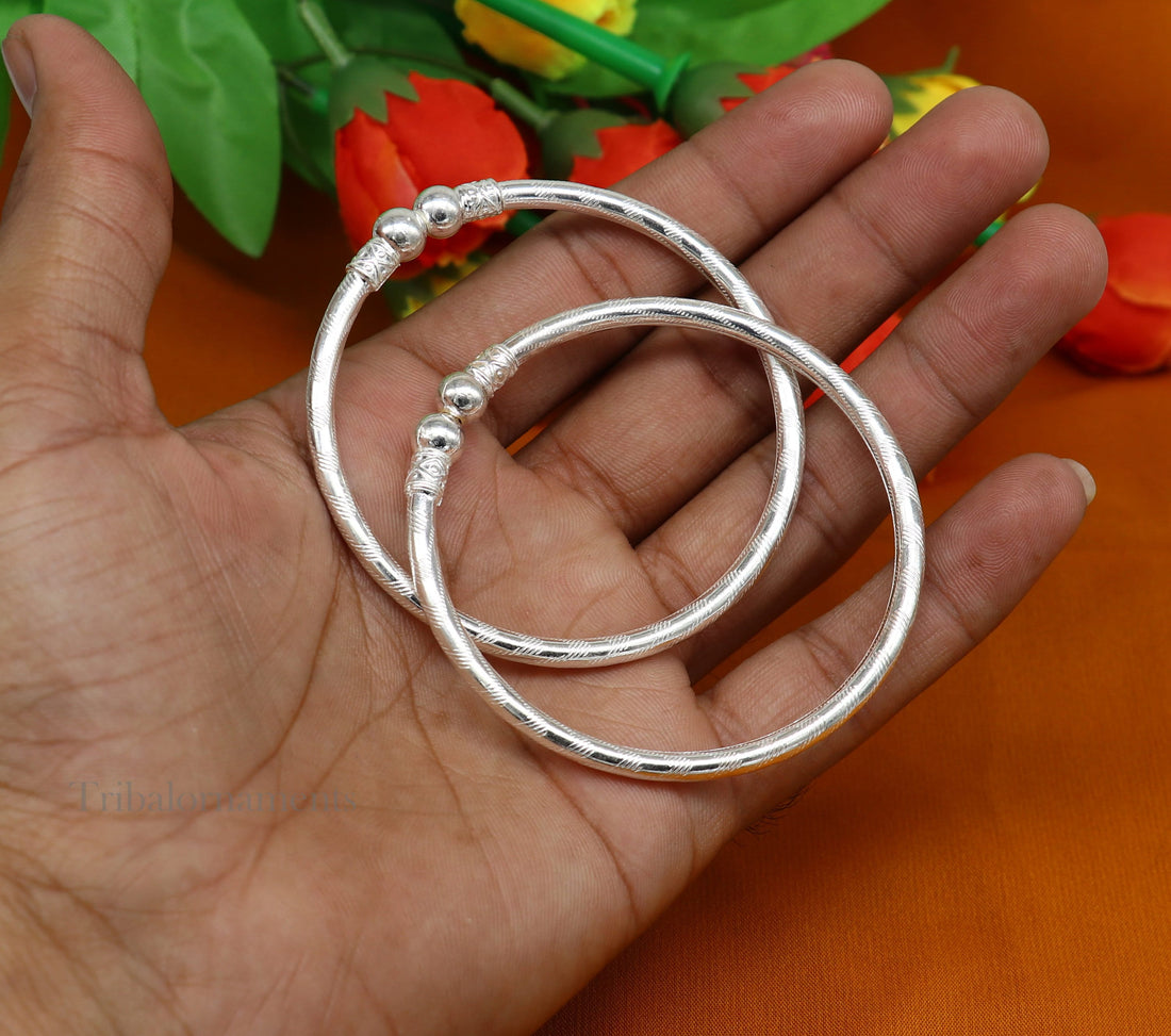 Plain white design sterling silver handmade amazing design bangle bracelet kada, excellent customized design bangle kada unisex gift nba230 - TRIBAL ORNAMENTS