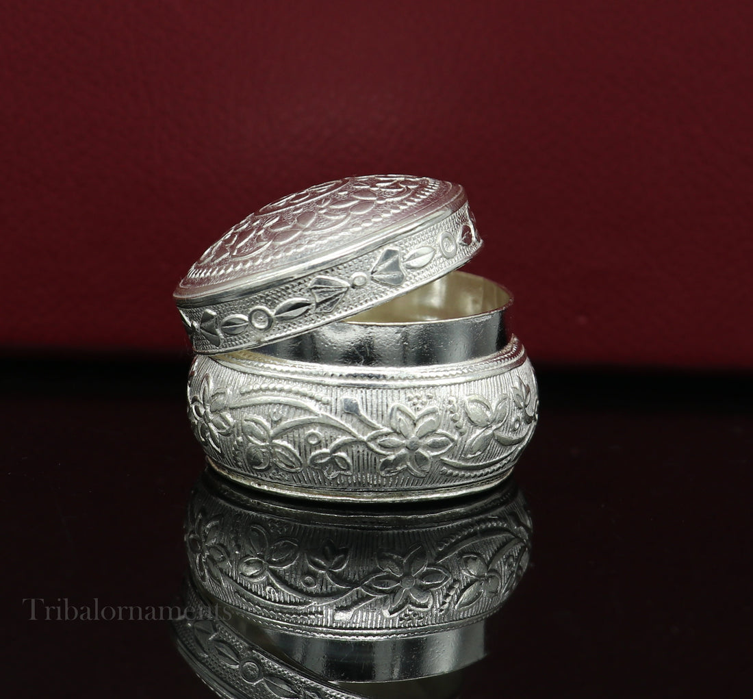 925 sterling silver unique antique design handmade brides eyes kajal box, surma box, kumkum sindur box, small trinket box article stb265 - TRIBAL ORNAMENTS