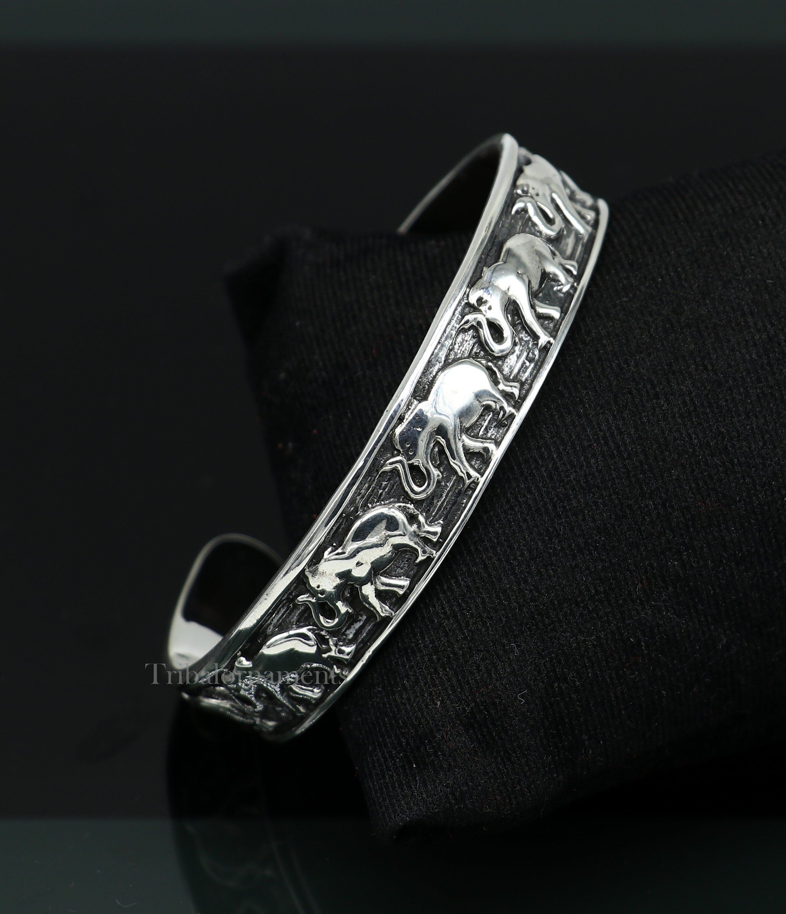 Sterling Silver Elephant Tribal Look Cuff Bracelet newest 7.5