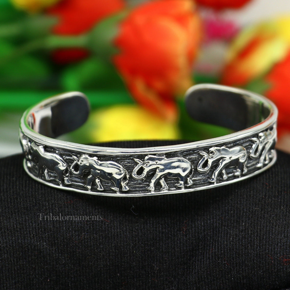 925 sterling silver unique style handcrafted adjustable elephant design cuff bangle bracelet, unisex gifting ethnic tribal jewelry nsk367 - TRIBAL ORNAMENTS