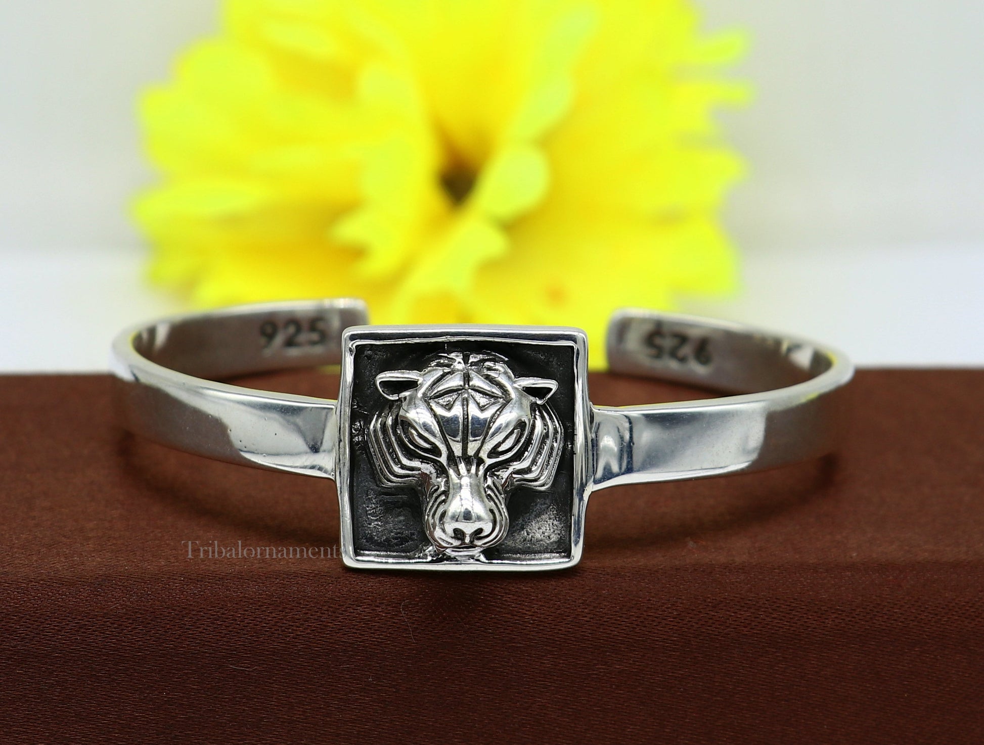 925 sterling silver or Gold polished handmade lion face design adjustable bangle bracelet kada best unisex gifting jewelry India Gnsk368 - TRIBAL ORNAMENTS