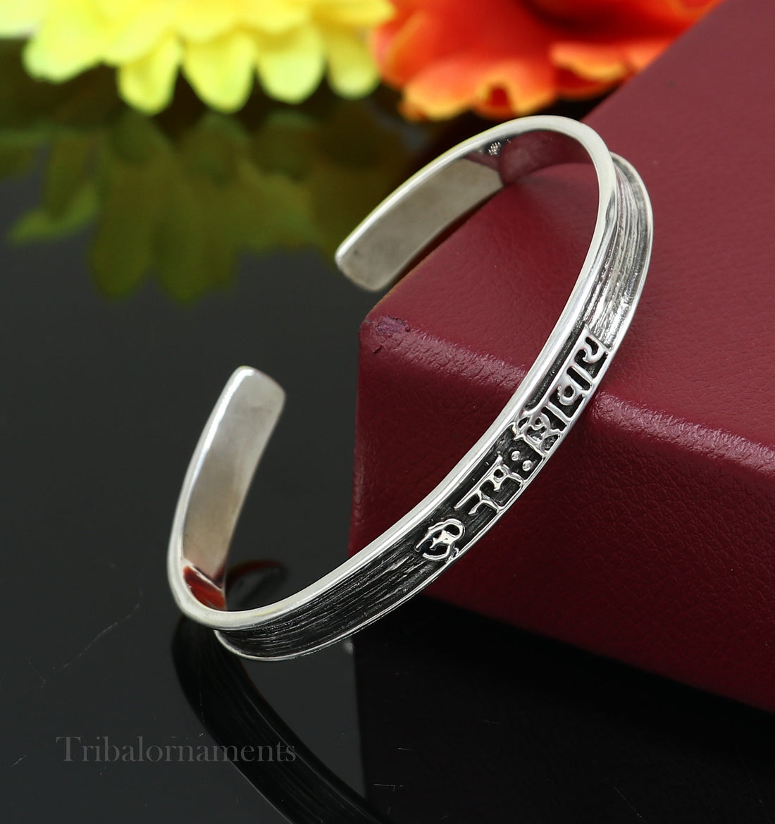 exclusive handmade design adjustable mantra bangle bracelet 925 sterling silver "Aum Namah Shivay" unisex bracelet gifting jewelry nsk142 - TRIBAL ORNAMENTS