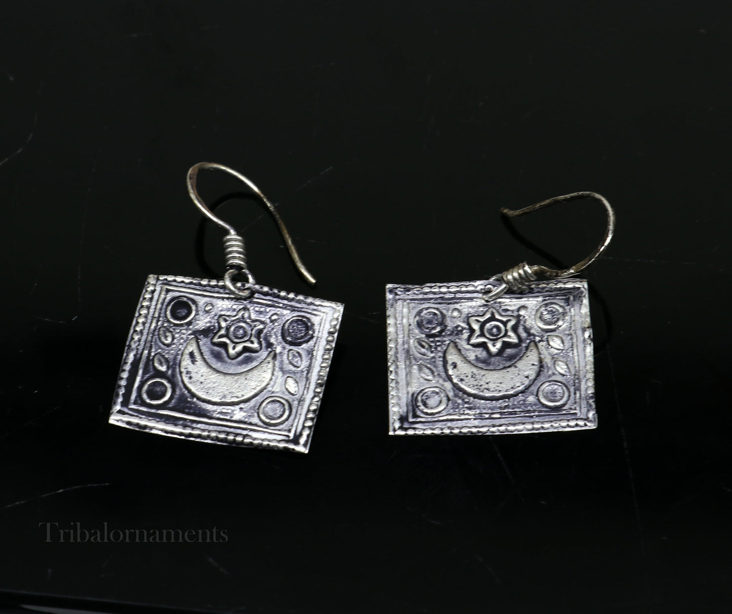 925 sterling silver handmade gorgeous moon hoops earring ,drop dangle excellent customized oxidized belly dance tribal earring earring s955 - TRIBAL ORNAMENTS