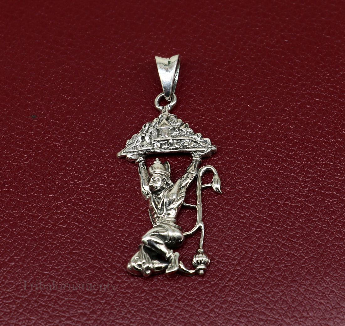 Lord hanuman with mount pendant 92.5 sterling silver handmade divine blessing pendant, amazing craftsmanship pendant gifting jewelry ssp906 - TRIBAL ORNAMENTS