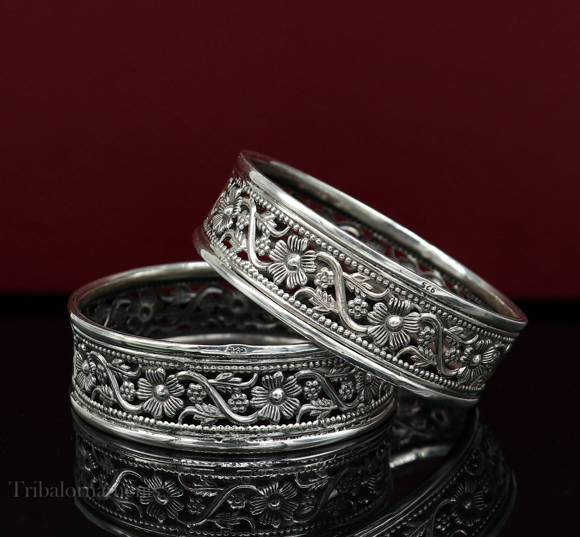 Floral style 925 sterling silver amazing customized bangle bracelet kada , best brides gifting ethnic stylish tribal jewelry ba118 - TRIBAL ORNAMENTS