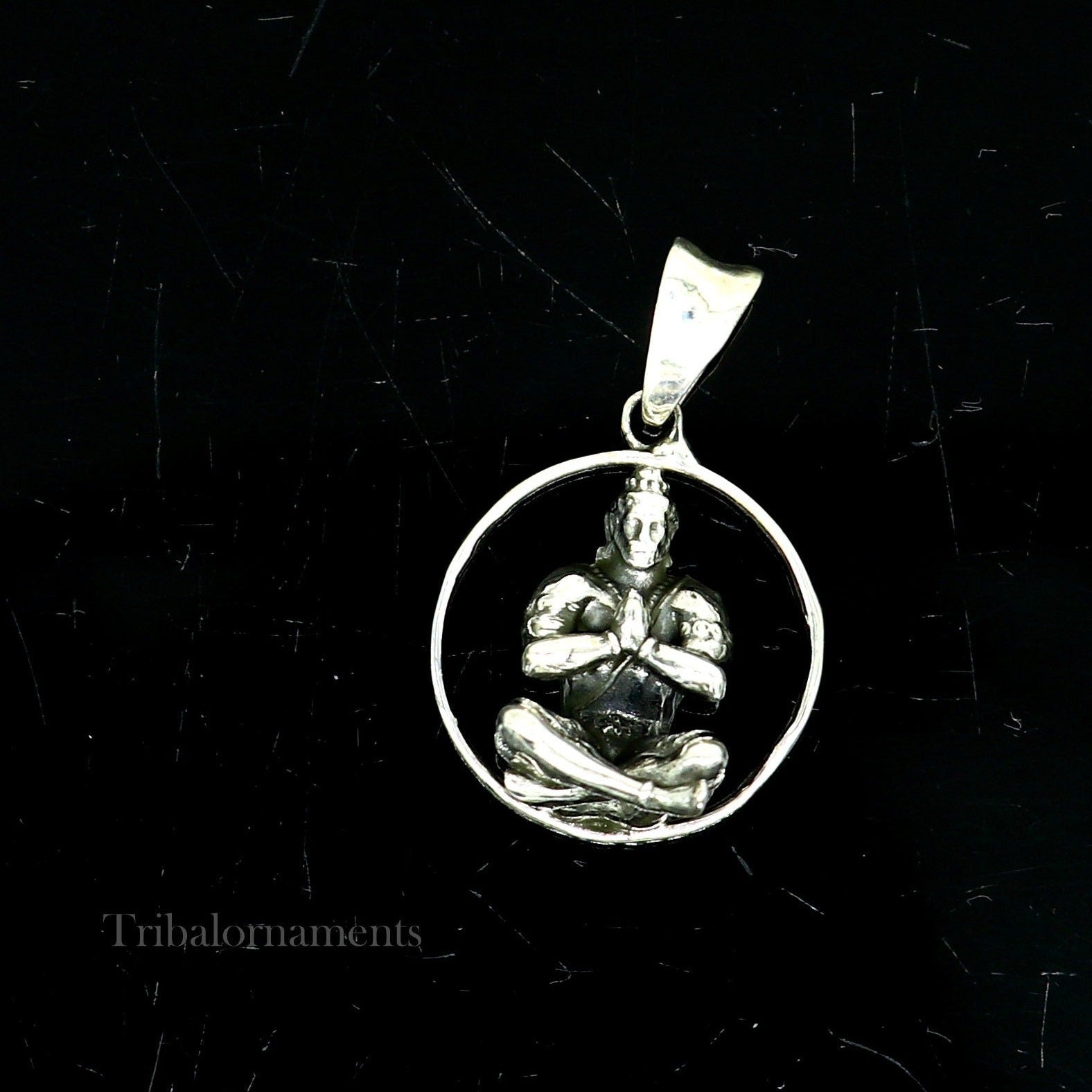 925 sterling silver handmade Hindu god Lord Hanuman pendant, bajarangbali sitting fabulous pendant unisex gifting jewelry ssp876 - TRIBAL ORNAMENTS