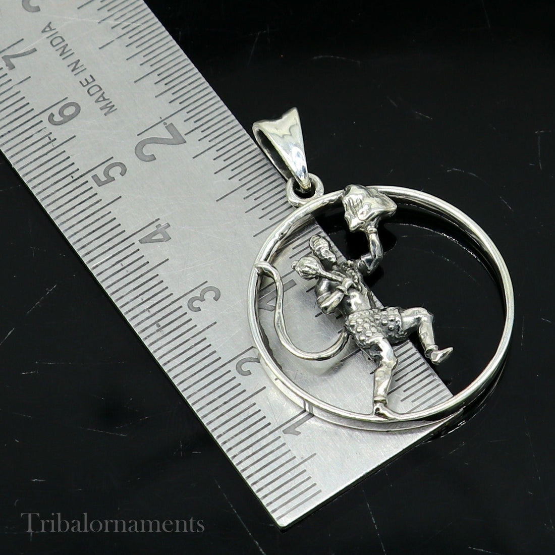 Solid 925 sterling silver Hindu Lord Hanuman flying pendant, Bajarangbali fabulous vintage antique pendant unisex gifting jewelry ssp924 - TRIBAL ORNAMENTS