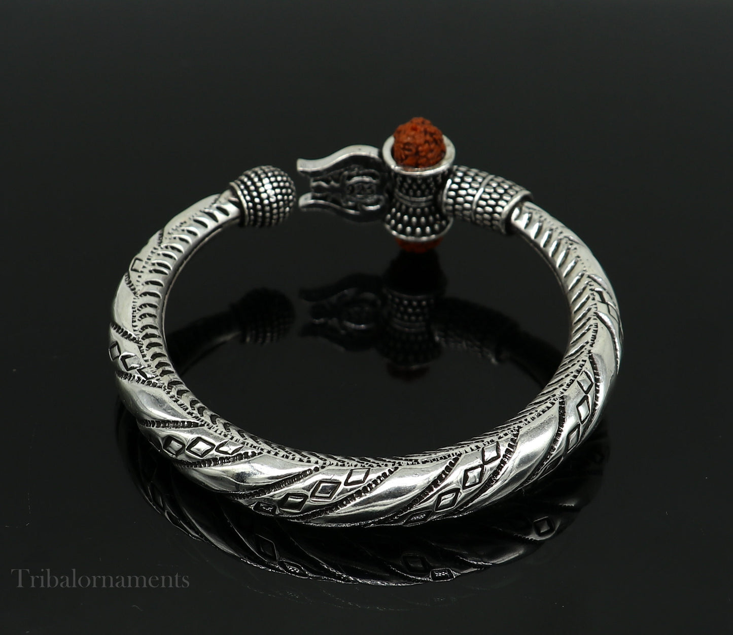 Divine Lord Shiva trident trishul trishool kada 925 Sterling silver handmade bangle bracelet with natural Rudraksha magical  kada nsk383 - TRIBAL ORNAMENTS