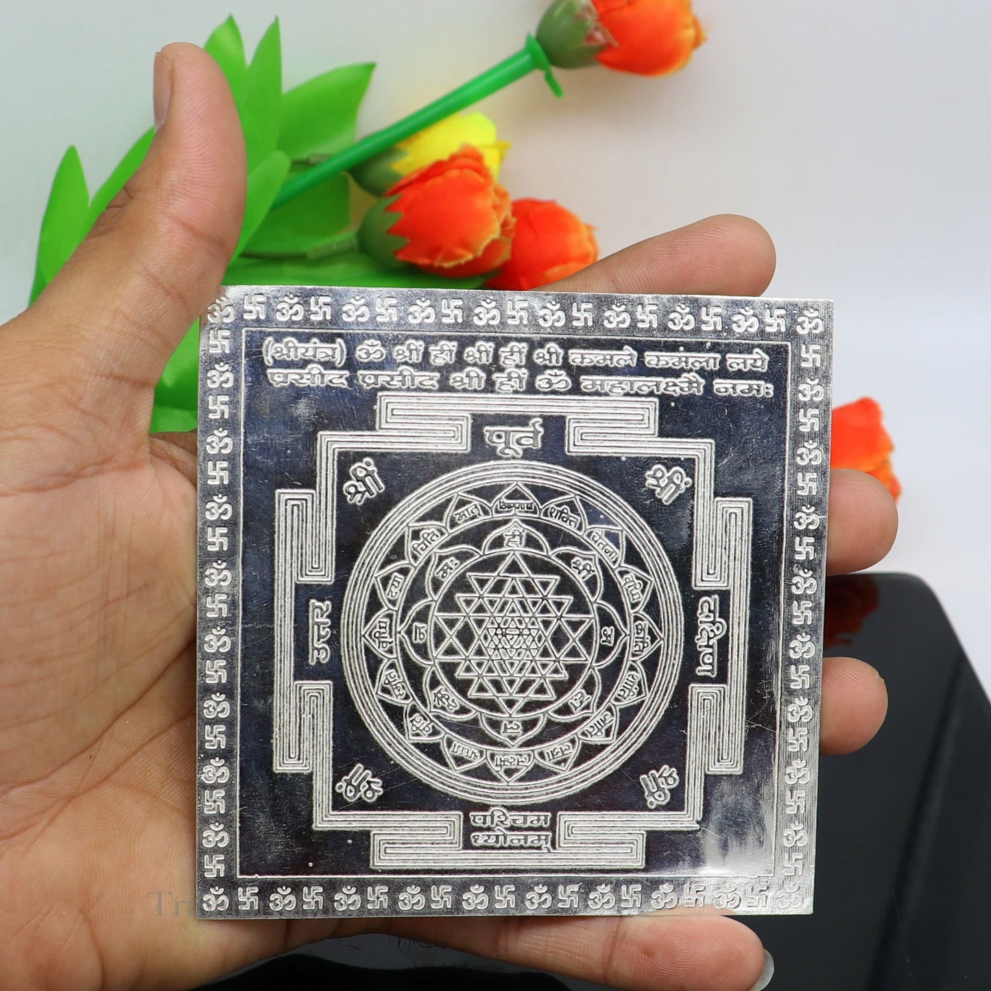 925 sterling silver handmade Shree Yantra, Shri laxmi yantra for wealth and prosperity, best puja article gifting su565 - TRIBAL ORNAMENTS