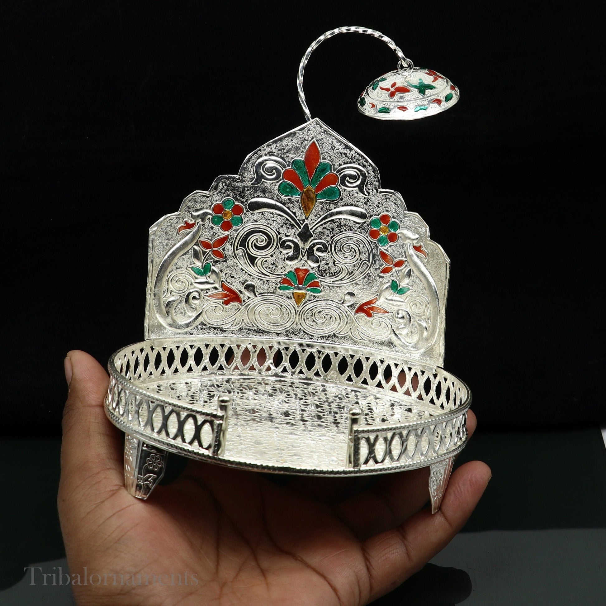 Vintage style handmade 925 pure sterling silver sinhasan, God throne, god statue's chair Singhasan, temple puja Aasan chouki article su566 - TRIBAL ORNAMENTS