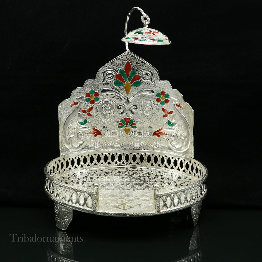 Vintage style handmade 925 pure sterling silver sinhasan, God throne, god statue's chair Singhasan, temple puja Aasan chouki article su566 - TRIBAL ORNAMENTS