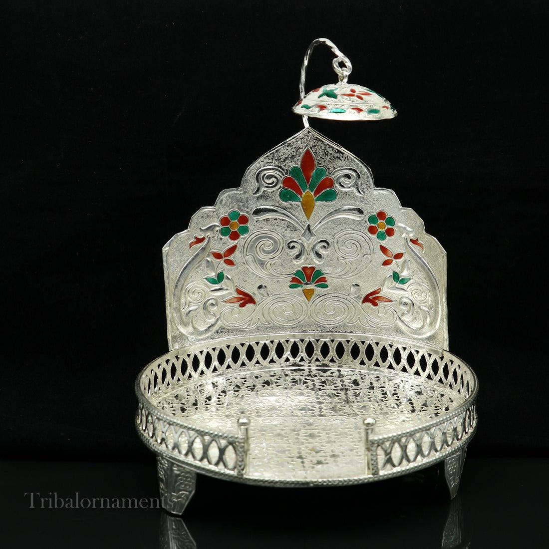 Vintage style handmade 925 pure sterling silver sinhasan, God throne, god statue's chair Singhasan, temple puja Aasan chouki article su566 - TRIBAL ORNAMENTS