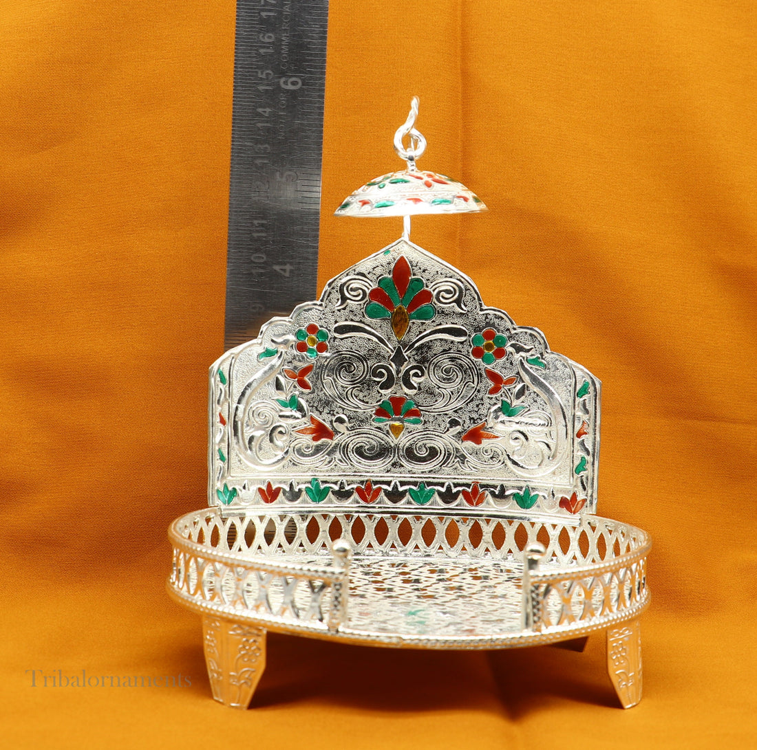 Traditional design handmade 925 sterling silver Sinhasan, God throne, god statue's chair Singhasan, temple puja Aasan chouki article su567 - TRIBAL ORNAMENTS