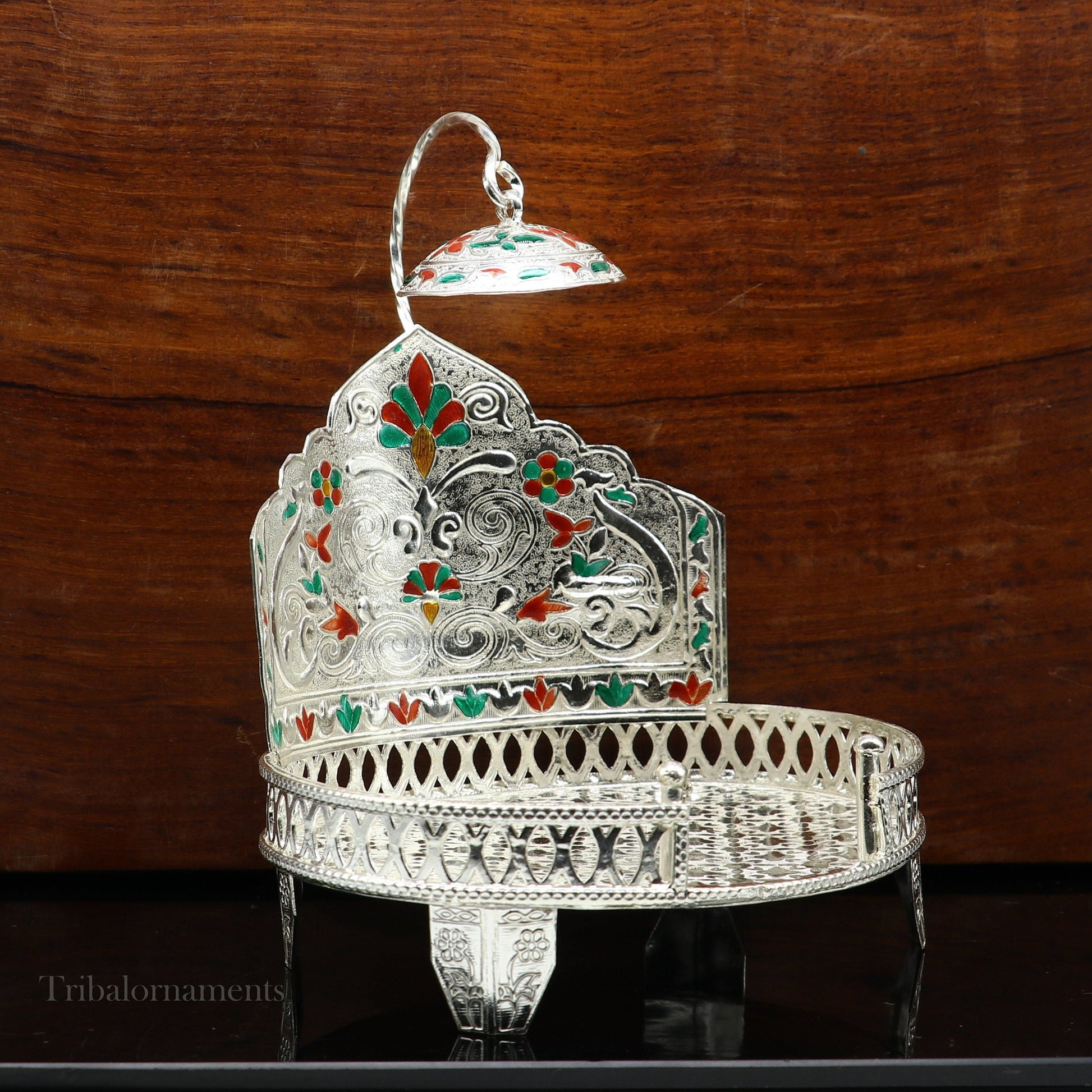 Traditional design handmade 925 sterling silver Sinhasan, God throne, god statue's chair Singhasan, temple puja Aasan chouki article su567 - TRIBAL ORNAMENTS