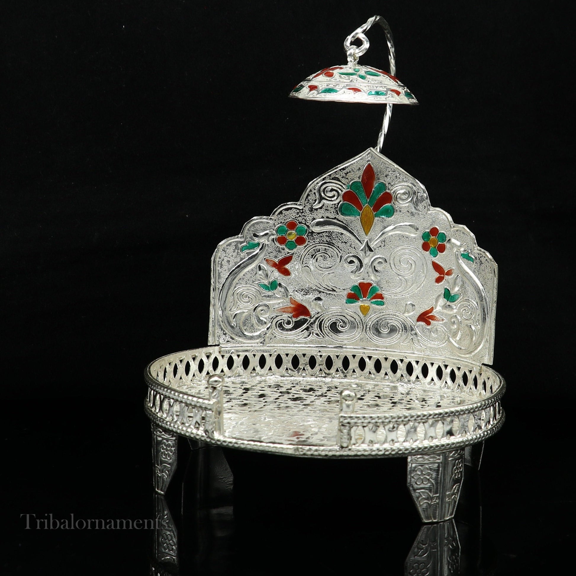 925 sterling silver handmade vintage style Sinhasan, God throne, god statue's chair Singhasan, temple puja Aasan chouki article su568 - TRIBAL ORNAMENTS