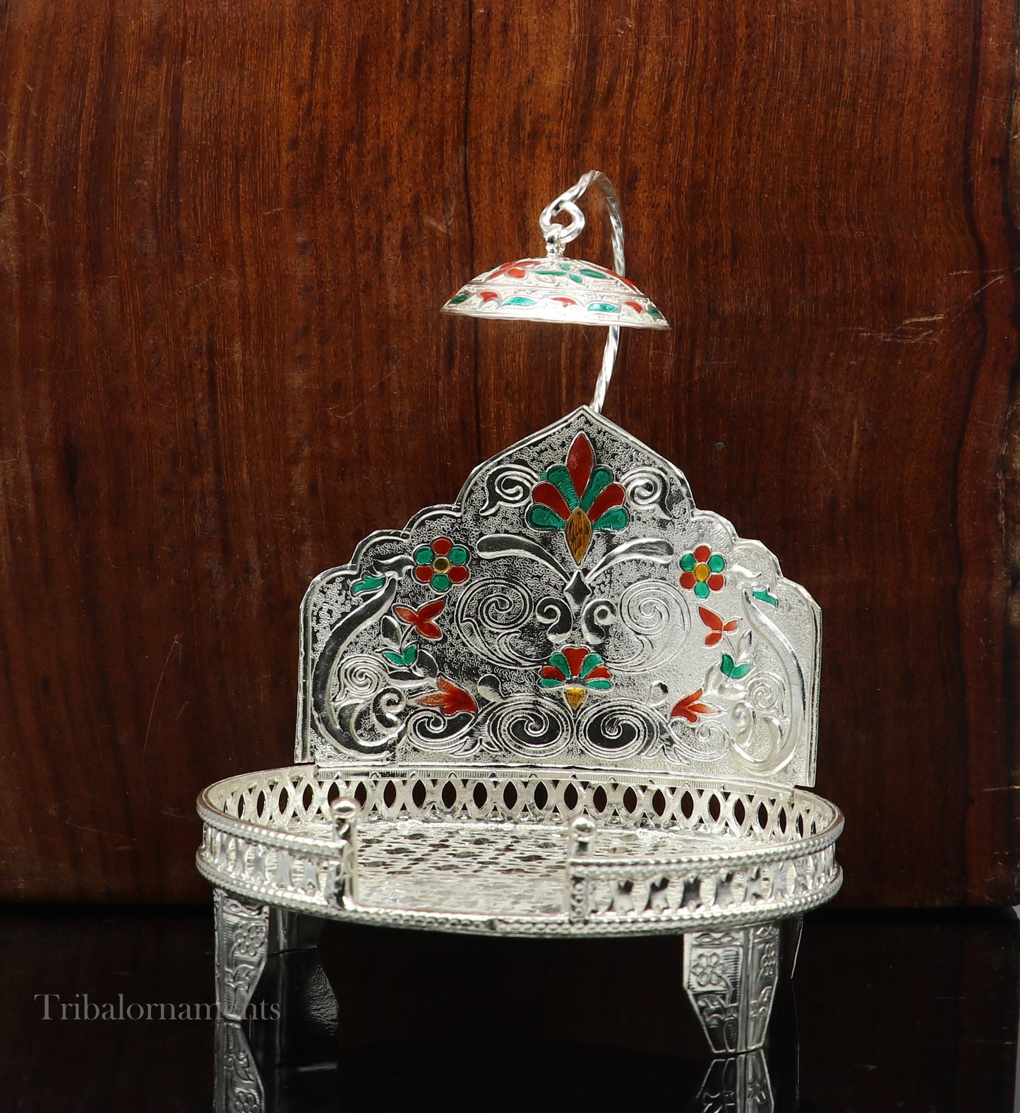 925 sterling silver handmade vintage style Sinhasan, God throne, god statue's chair Singhasan, temple puja Aasan chouki article su568 - TRIBAL ORNAMENTS