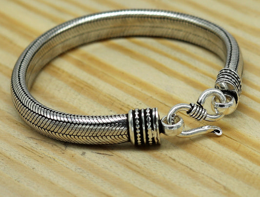 7mm 9" solid 925 sterling silver handmade snake chain heavy customized D shape half round bracelet, personalized gifting jewelry nsbr201 - TRIBAL ORNAMENTS