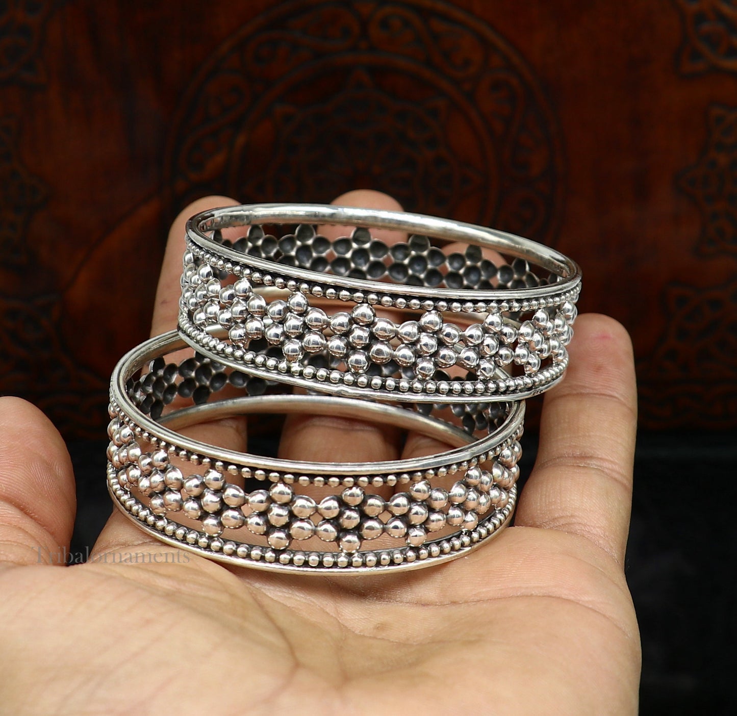 925 sterling silver flower design unique style handmade bangle bracelet , best brides collection wedding jewelry from india ba126 - TRIBAL ORNAMENTS