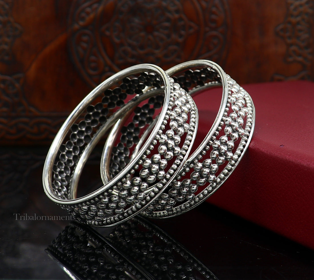 925 sterling silver flower design unique style handmade bangle bracelet , best brides collection wedding jewelry from india ba126 - TRIBAL ORNAMENTS