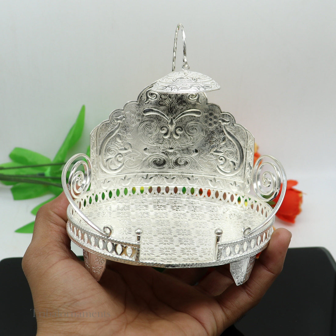 925 sterling silver handcrafted solid Sinhasan, idol god throne, god statue's stand chair, temple puja article best collectible gift su569 - TRIBAL ORNAMENTS