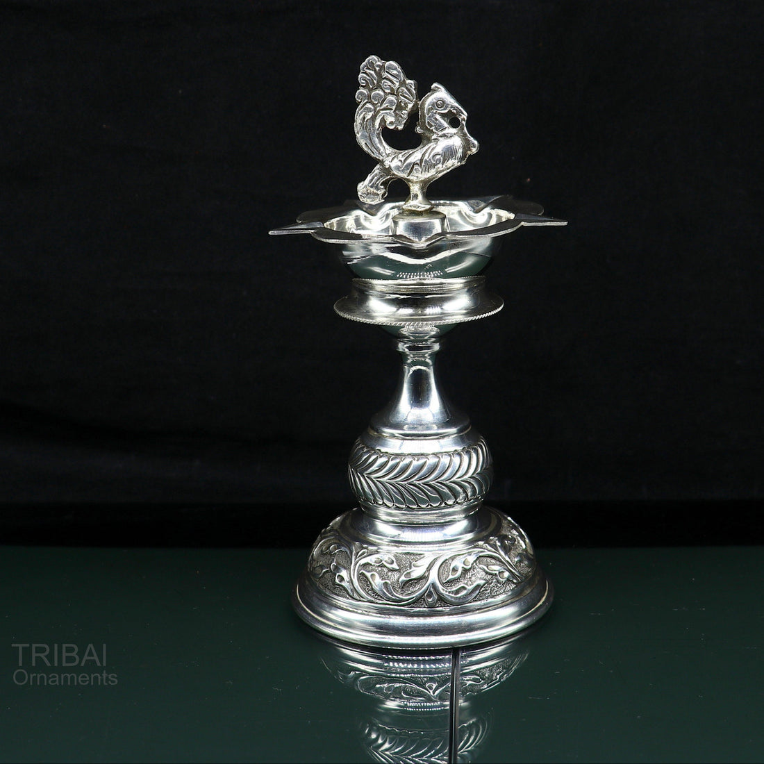 925 sterling silver handcrafted vintage work oil lamp or candle stand, silver Deepak, silver article, puja utensils, silver figurine su91 - TRIBAL ORNAMENTS