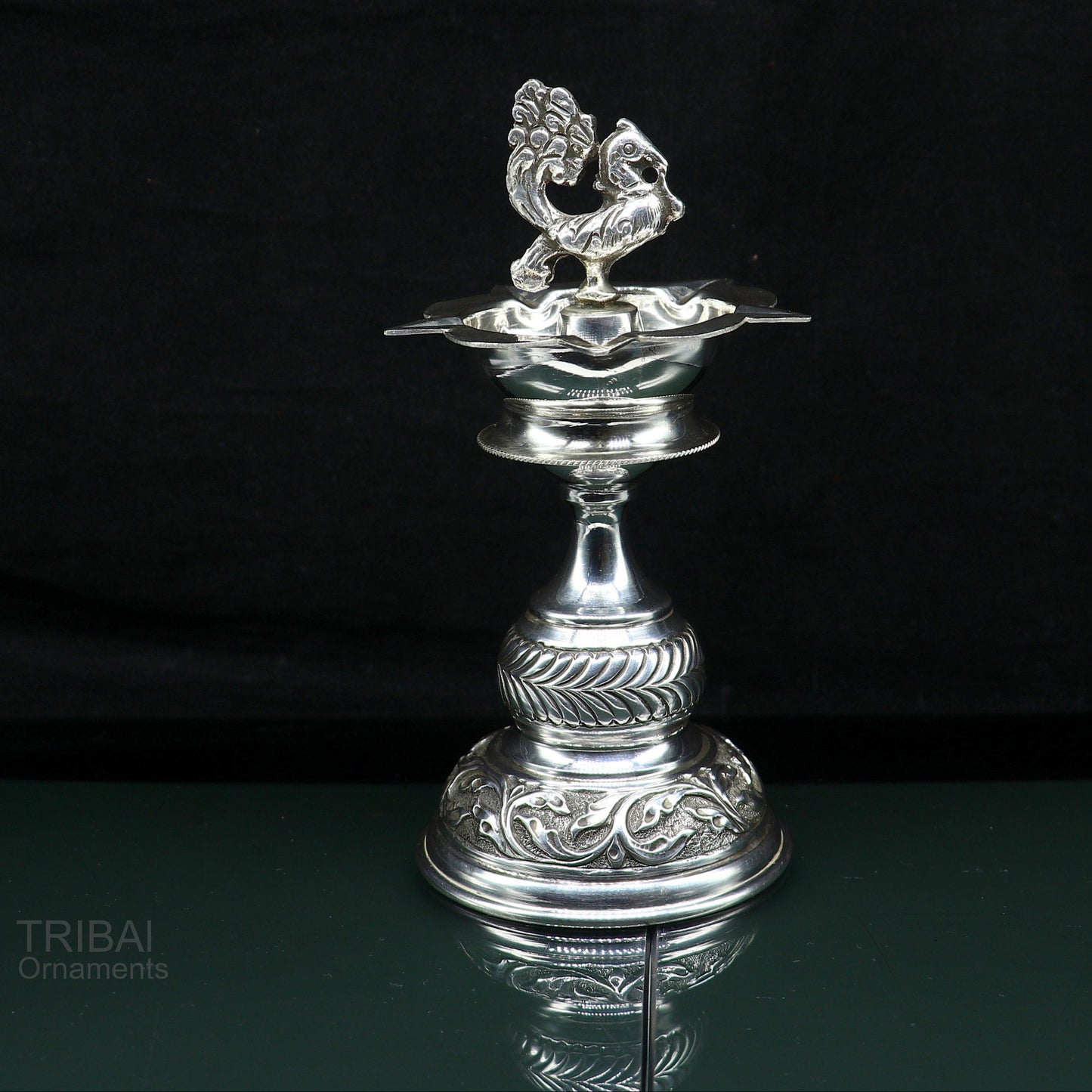 925 sterling silver handcrafted vintage work oil lamp or candle stand, silver Deepak, silver article, puja utensils, silver figurine su91 - TRIBAL ORNAMENTS