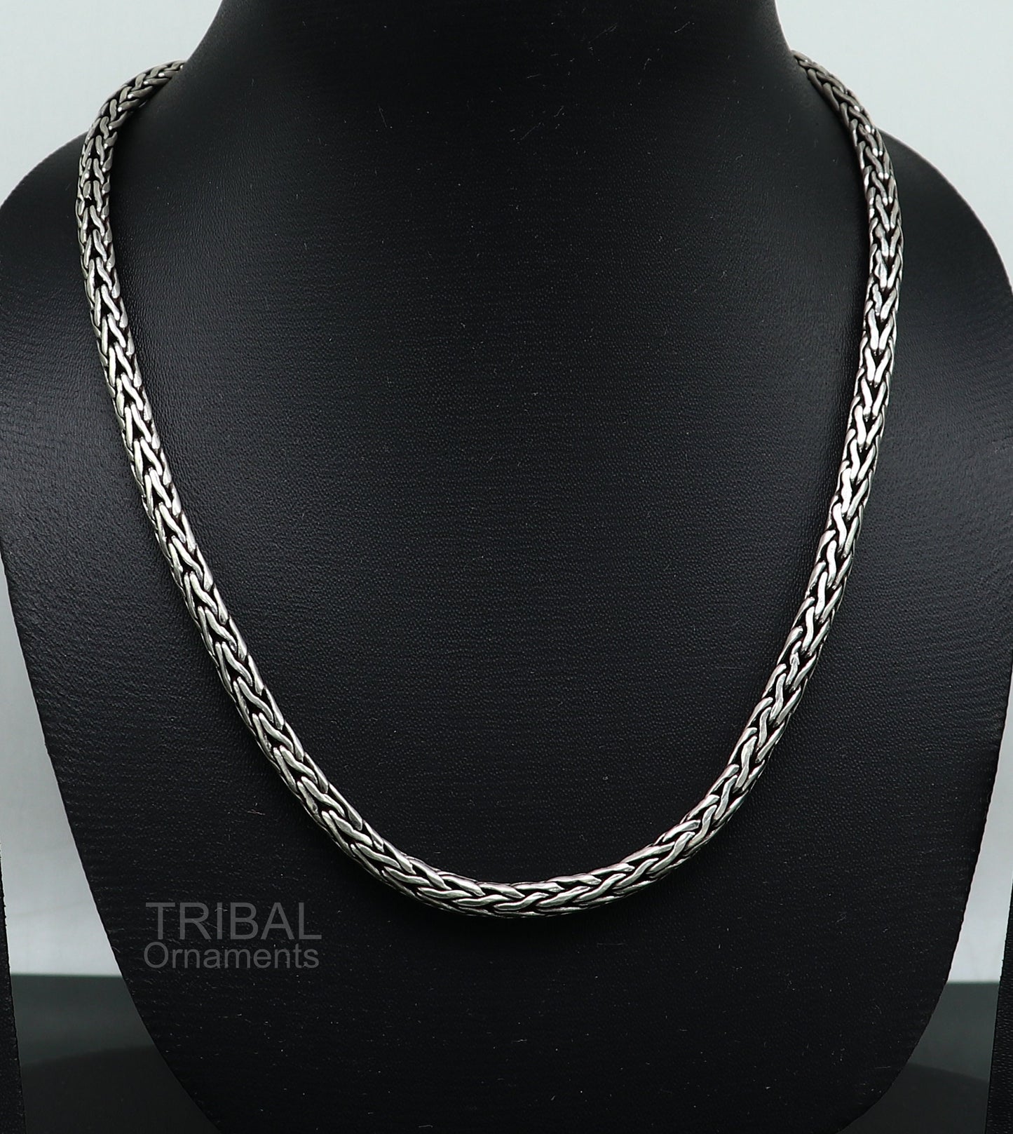 925 sterling silver solid half round D shape wheat chain 19 inches long necklace, excellent oxidized gifting heavy ethnic jewelry ch120 - TRIBAL ORNAMENTS