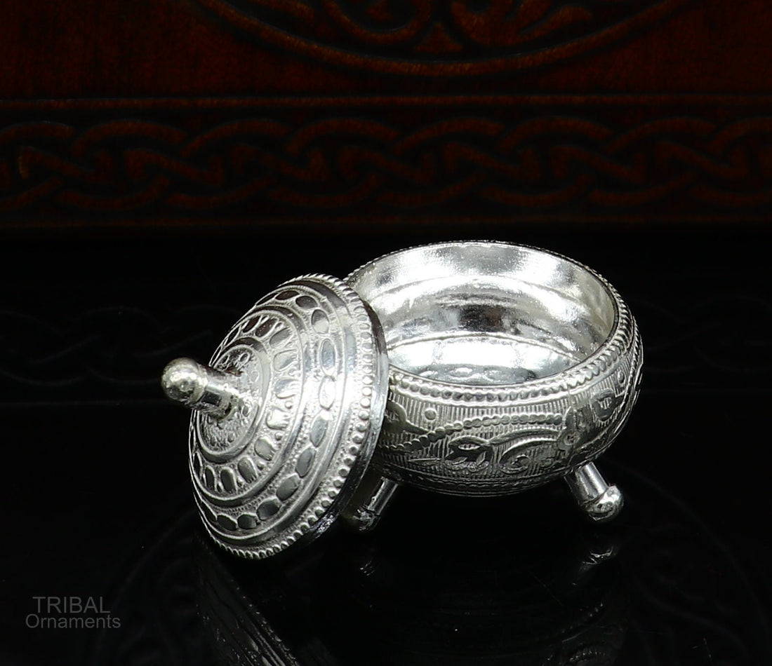 925 Sterling silver handmade fabulous trinket box, solid kumkum box, casket box, sindoor box, enamel work customized gifting box stb271 - TRIBAL ORNAMENTS