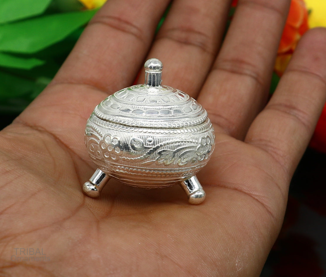 925 Sterling silver handmade fabulous trinket box, solid kumkum box, casket box, sindoor box, enamel work customized gifting box stb271 - TRIBAL ORNAMENTS