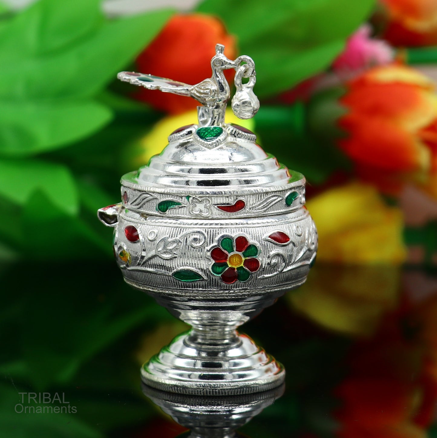 925 sterling silver handmade peacock design vintage trinket box , sindur kumkum box , brides accessories, kumkum sindur box royal art stb272 - TRIBAL ORNAMENTS