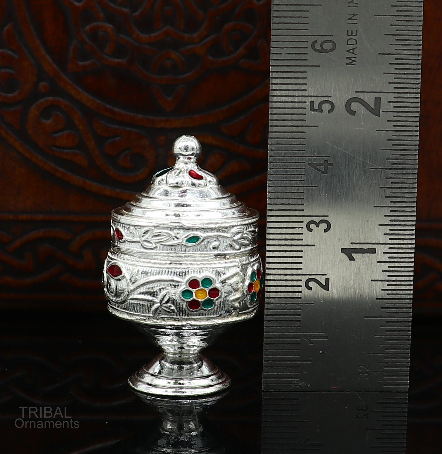 925 Sterling silver handmade fabulous trinket box, solid container box, casket box, sindoor box, enamel work customized gifting box stb273 - TRIBAL ORNAMENTS
