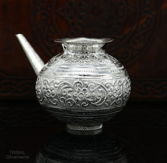 Solid sterling silver handmade GangaJal Kalash or pot, unique silver puja article, water or milk shiva Abhishek kalash pot india su588 - TRIBAL ORNAMENTS