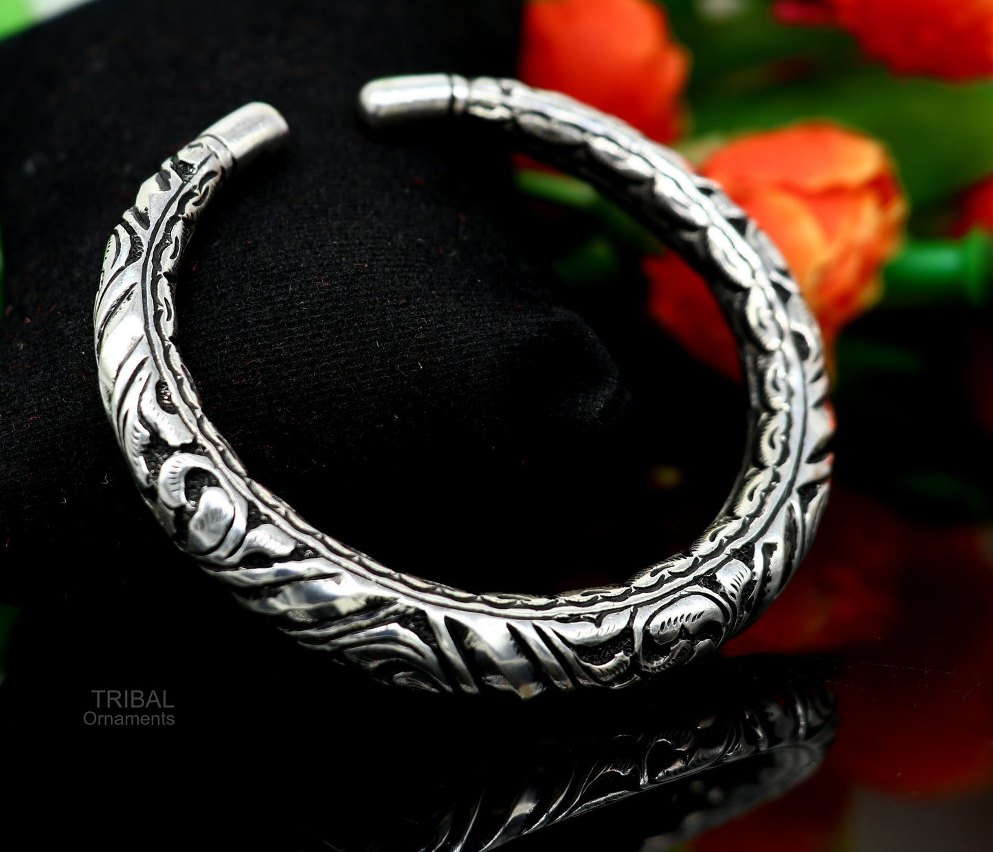 Elegant 925 Sterling silver handcrafted chitai work customized oxidized stylish vintage design bangle bracelet kada tribal jewelry nsk398 - TRIBAL ORNAMENTS