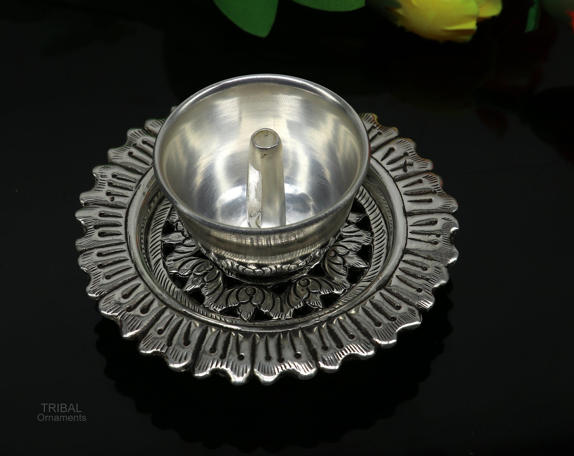 925 sterling silver handcrafted vintage design oil lamp/Deepak, silver article, puja utensils, silver figurine best decorative article su595 - TRIBAL ORNAMENTS