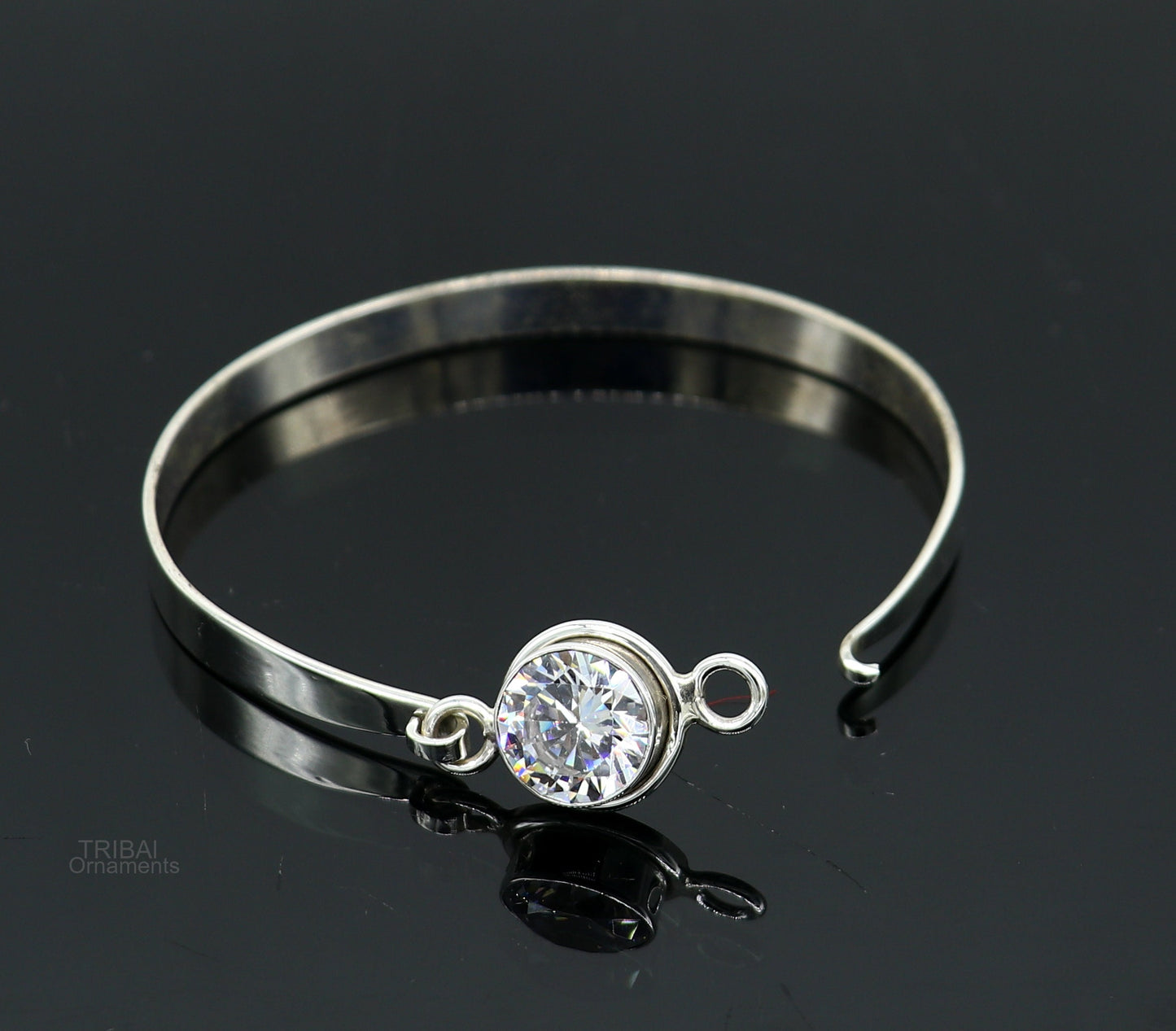 Elegant 925 sterling silver cubic zircon stone bangle bracelet kada, Gorgeous bangle kada, best gifting girl's cuff bangle jewelry ba133 - TRIBAL ORNAMENTS